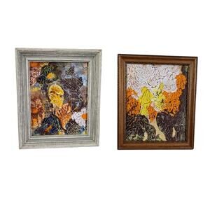 Set 2 Vtg Framed Mini Acrylic Paintings Anna Mike Wall Gallery Orange